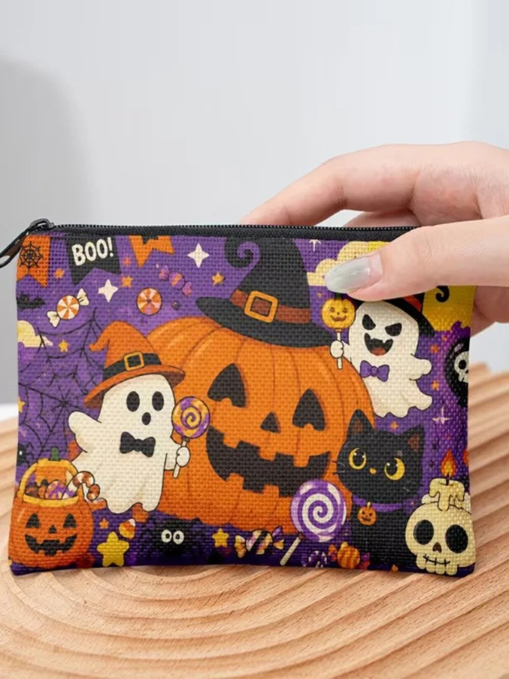 Halloween Dark Goth Pumpkin Ghost & Candy Make Up Bag Double-Sided 4.1h